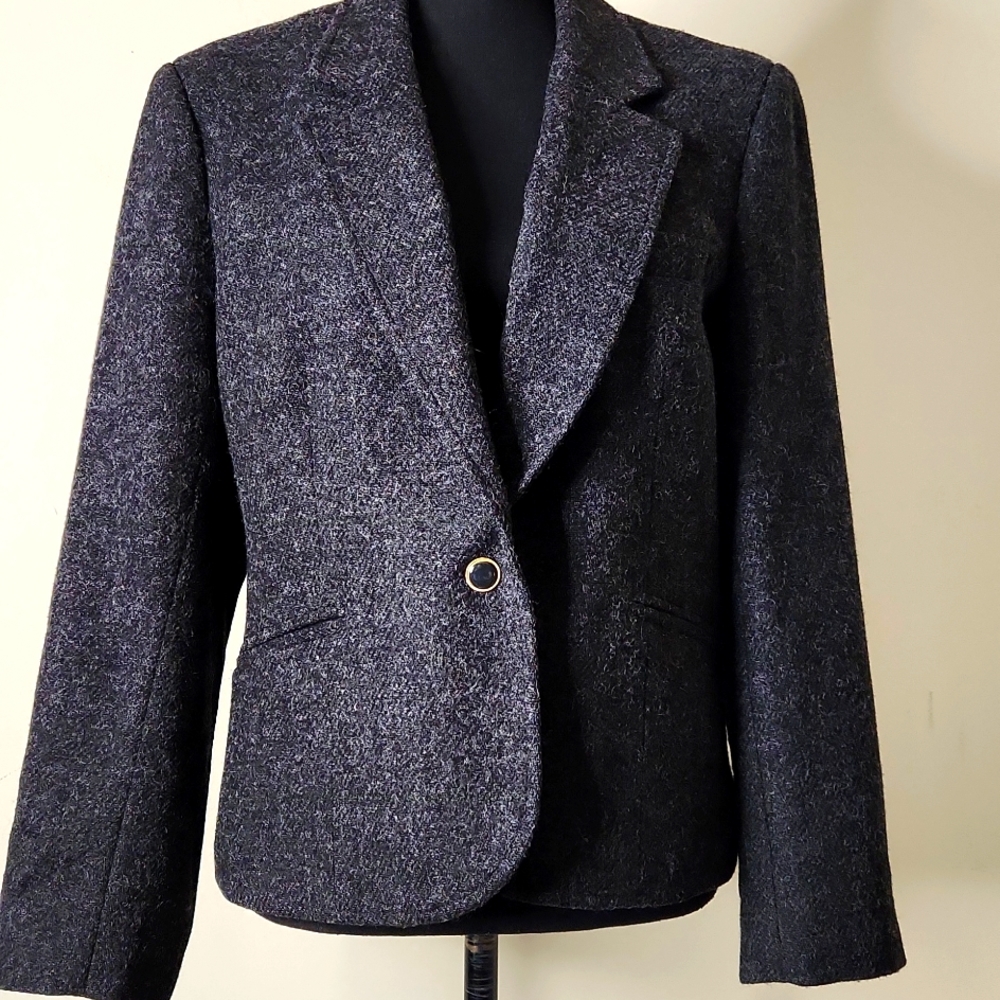 Vintage 100% wool Heather gray tweed button Office blazer timeless classic